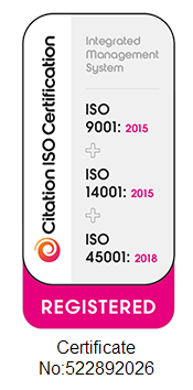 ISO 9001, ISO 14001 and ISO 45001 integrated management system certification badge